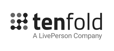 Das Tenfold-Logo besteht aus einem Muster verbundener Punkte auf der linken Seite und dem Wort Tenfold in fetter, schwarzer Schrift, darunter der Slogan A LivePerson Company.