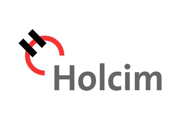 Das Holcim-Logo zeigt eine stilisierte rote und schwarze Kreisgrafik links vom grauen Wort Holcim auf hellem Hintergrund.