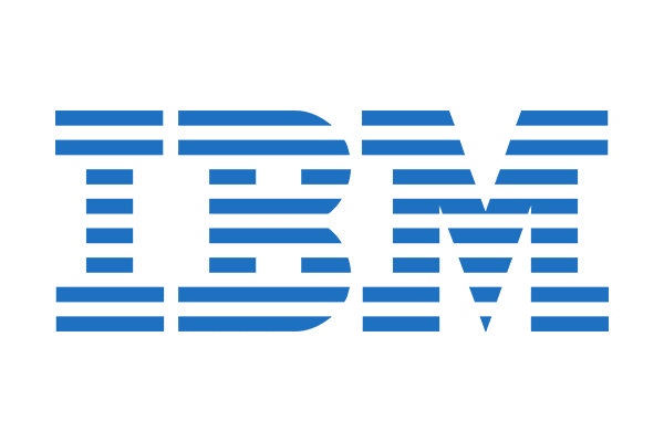 Das Bild zeigt das IBM-Logo mit den Buchstaben IBM in Form von blauen horizontalen Streifen auf einem hellgrauen Hintergrund.