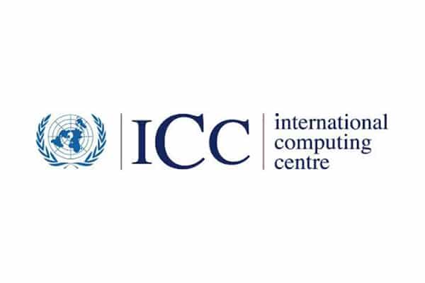 Logo des Internationalen Rechenzentrums (ICC) mit einem blauen UN-Emblem auf der linken Seite und der Aufschrift ICC international computing centre in blauer Schrift auf weißem Hintergrund.