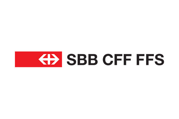 Das Bild zeigt das SBB CFF FFS-Logo mit einem roten Rechteck, das ein weißes Doppelpfeilsymbol enthält, gefolgt von den fetten schwarzen Buchstaben SBB CFF FFS auf hellgrauem Hintergrund.